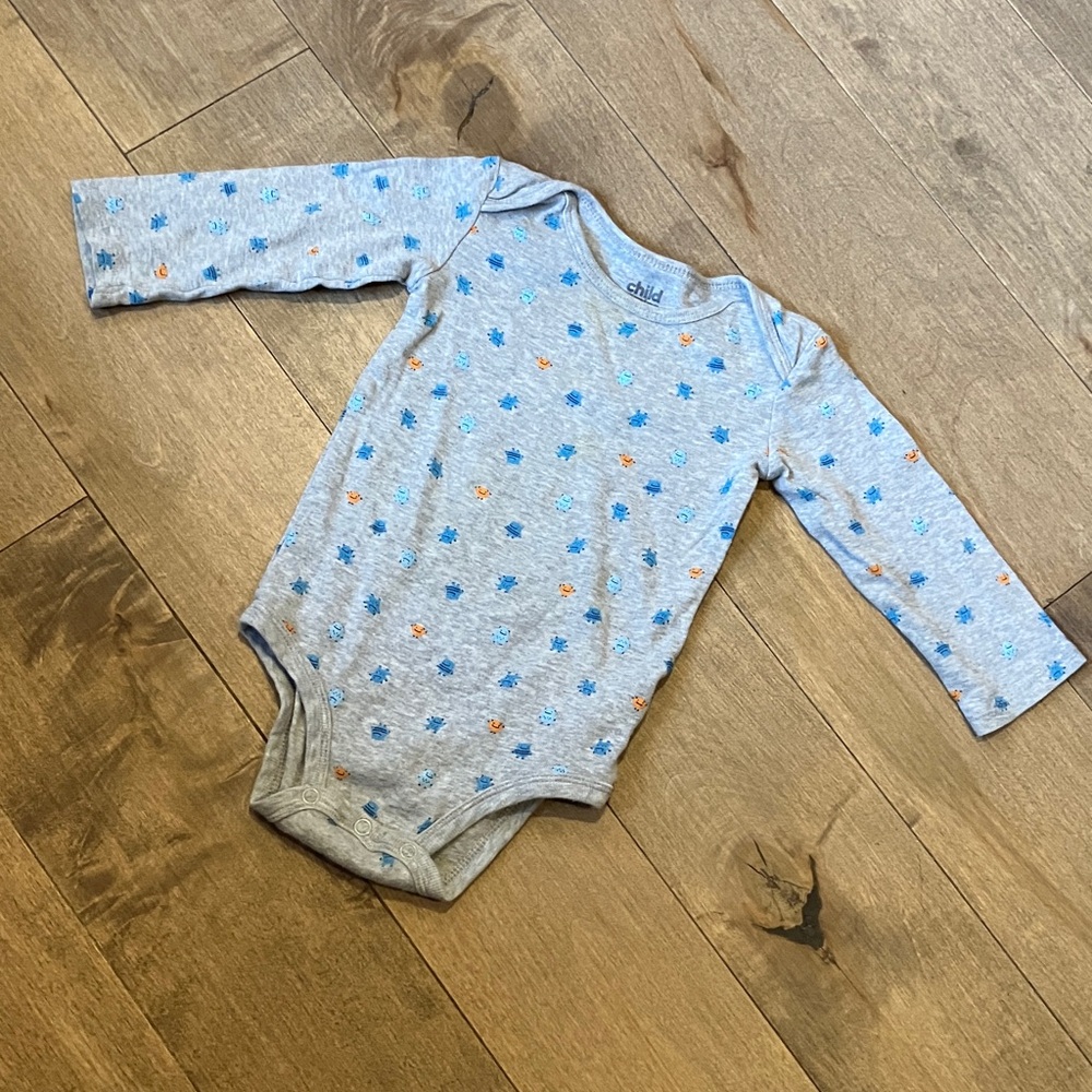 Carter's Gray Bodysuit with Blue and Orange Accents
